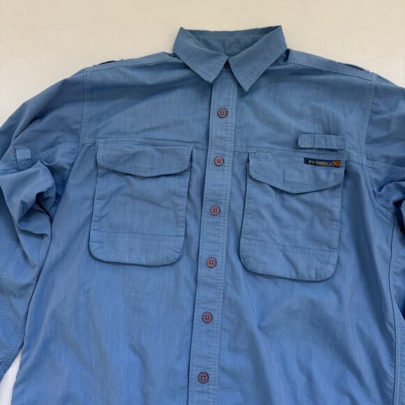 Vintage ExOfficio Shirt Mens Medium Button Up Roll Tab Vented Fishing Outdoors - Picture 2 of 10